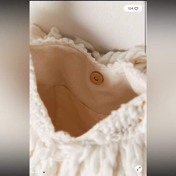 Free People Oslo Tote Bag Cream Bohemian Fringe Knitted Yarn Purse NWT - Picture 5 of 11